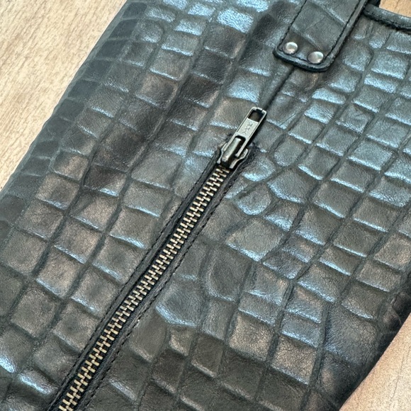 Born Lewis black croc embossed leather double buckle heeled boots - Picture 9 of 15